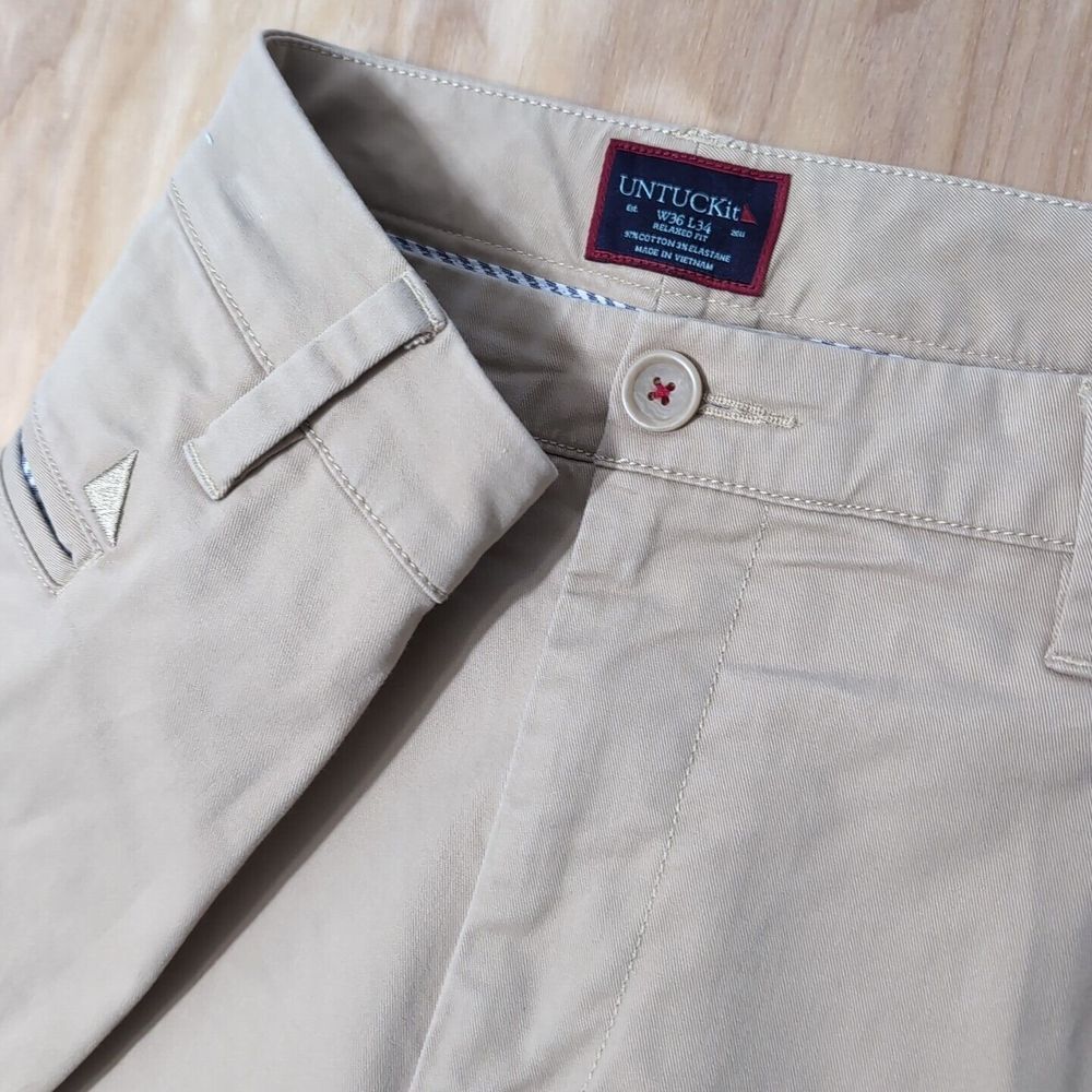 UNTUCKit Khaki Chino Pants Mens 36x34 Straight Leg Relaxed Fit Mid Rise